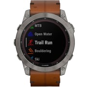 Garmin Fenix 7X Sapphire Solar Smart Watch Titanium with Chestnut Leather Band 51mm 010-02541-19