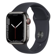 Apple Watch Series 7 GPS + Cellular, 41mm Graphite Stainless Steel Case with Midnight Sport Band - Middle East Version