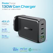 Remson 130w 4-ports Gan Charger Usb-c Power Adapter Wall Charger Fast Charging Pd 3.0 Usb-a Port Compatible With Iphone 13/13 Mini/13 Pro/13 Pro Max/se/11/xr/xs, Samsung, Macbook Pro/air, Ipad, Laptops