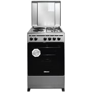 Nobel Gas & Electric Cooker Silver 50x50 cm 2 Gas Burners 2 Hot Plate Electric Oven Enamel Grids Lid Stainless Steel Top - NGC5200S