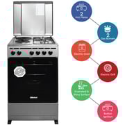 Nobel Gas & Electric Cooker Silver 50x50 cm 2 Gas Burners 2 Hot Plate Electric Oven Enamel Grids Lid Stainless Steel Top - NGC5200S