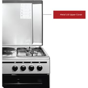 Nobel Gas & Electric Cooker Silver 50x50 cm 2 Gas Burners 2 Hot Plate Electric Oven Enamel Grids Lid Stainless Steel Top - NGC5200S