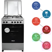 Nobel Gas & Electric Cooker Silver 50x50 cm 3 Gas Burners 1 Hot Plate Electric Oven Enamel Grids Lid Stainless Steel Top - NGC5300S