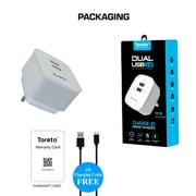 Toreto IOS Dual USB Home Charger 1m White