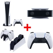 Sony PS5 CFI1116A01 Gaming Console 825GB White - Middle Easr Version + PS5 CFIZCT1W DualSense Wireless Controller + PS5 CFIZDS1E DualSense Charging Station + PS5 CFIZEY1 HD Camera