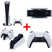 SonyPlayStation 5 (CD Version) Gaming Console White - Middle East Version + PS5 CFIZCT1W DualSense Wireless Controller + PS5 CFIZDS1E DualSense Charging Station + PS5 CFIZEY1 HD Camera