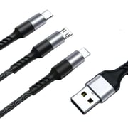 Maxguard Veloce-Series 3 In 1 Nylon Braided USB Charging Cable 1m Black