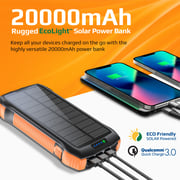 Promate 20000mah Power Bank, Solar Powered Portable Charger With Wireless Charging, Usb-c Power Delivery Port
