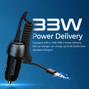 Promate Car Charger with USB-C Cable 3Ft Black