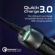 Promate Car Charger with USB-C Cable 3Ft Black