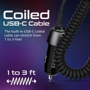Promate Car Charger with USB-C Cable 3Ft Black
