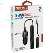 Promate Car Charger with USB-C Cable 3Ft Black