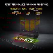 ASUS TUF A15 (2020) Gaming Laptop - AMD Ryzen 7-4800H / 15.6inch FHD / 16GB RAM / 1TB SSD / 4GB NVIDIA GeForce RTX 3050 Graphics / Windows 11 Home / English & Arabic Keyboard / Black / Middle East Version - [FA506ICB-HN127W]