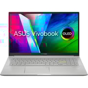 لابتوب Asus Vivobook 15 OLED موديل K513EQ-OLED007W بتصميم رفيع وشاشة FHD مقاس 15.6 بوصة ومعالج Core i7 2.80GHz وذاكرة رام 16 جيجابايت وذاكرة داخلية 1 تيرابايت وبطاقة رسومات 2 جيجابايت مع نظام تشغيل Win11Home وبلون فضي ولوحة مفاتيح إنجليزي/ عربي
