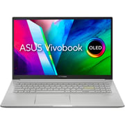 لابتوب Asus Vivobook 15 OLED موديل K513EQ-OLED007W بتصميم رفيع وشاشة FHD مقاس 15.6 بوصة ومعالج Core i7 2.80GHz وذاكرة رام 16 جيجابايت وذاكرة داخلية 1 تيرابايت وبطاقة رسومات 2 جيجابايت مع نظام تشغيل Win11Home وبلون فضي ولوحة مفاتيح إنجليزي/ عربي