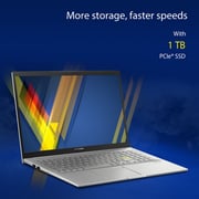 لابتوب Asus Vivobook 15 OLED موديل K513EQ-OLED007W بتصميم رفيع وشاشة FHD مقاس 15.6 بوصة ومعالج Core i7 2.80GHz وذاكرة رام 16 جيجابايت وذاكرة داخلية 1 تيرابايت وبطاقة رسومات 2 جيجابايت مع نظام تشغيل Win11Home وبلون فضي ولوحة مفاتيح إنجليزي/ عربي