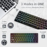 Rk61 Tri Mode Hot Swapable Rgb Mechanical Gaming Keyboard Blue Switch - Black