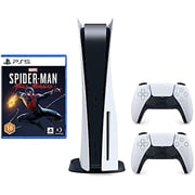 Sony PlayStation 5 (CD Version) Console Standard Edition White With Extra Dualsense Controller White And Ps5 Spiderman Miles Morales Game