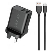 Lazor Dual Port Charger Black with USB-C Cable Black