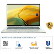 لابتوب Asus Zenbook 14 OLED بتصميم رفيع موديل UX3402ZA-OLED1Q7W بشاشة 2.8K مقاس 14 بوصة ومعالج Core i7 2.1GHz وذاكرة رام 16 جيجابايت وذاكرة داخلية 1 تيرابايت ونظام تشغيل Win11Home وبلون سيلادون مائي ولوحة مفاتيح إنجليزي/ عربي