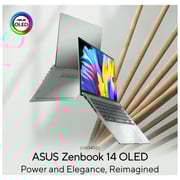 لابتوب Asus Zenbook 14 OLED بتصميم رفيع موديل UX3402ZA-OLED1Q7W بشاشة 2.8K مقاس 14 بوصة ومعالج Core i7 2.1GHz وذاكرة رام 16 جيجابايت وذاكرة داخلية 1 تيرابايت ونظام تشغيل Win11Home وبلون سيلادون مائي ولوحة مفاتيح إنجليزي/ عربي