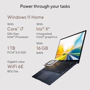 لابتوب أسوس زينبوك 14 UX3402ZA-OLED 1P7W ألترابوك - Core i7 2.1 جيجا هرتز 16 جيجابايت 1 تيرابايت Win11 Home 14 بوصة 2.8K أزرق بوندر لوحة مفاتيح إنجليزي / عربي