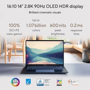 ASUS ZenBook 14 OLED (2022) Laptop - 12th Gen / Intel Core i5-1240P / 14inch 2.8K OLED / 8GB RAM / 512GB SSD / Shared Intel Iris Xe Graphics / Windows 11 Home / English & Arabic Keyboard / Ponder Blue / Middle East Version - [UX3402ZA-OLED1P5W]