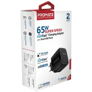 Promate 65W Dual Port Wall Charging Adapter Black