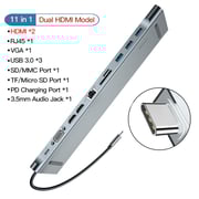 Baseus 11 In 1 Multifunctional Docking Station Triple Display Usb C Hub Adapter 3.5mm Dark Grey