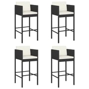 Vidaxl Bar Stools 4 Pcs With Cushions Black Poly Rattan