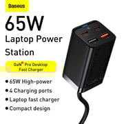 Baseus 65w GaN3 Pro Fast Wall Charger with 4-ports (2x USB Type C, 2 x USB) Charging Station