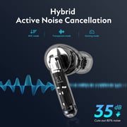 QCY Ht03 سماعات أذن لاسلكية حقيقية مع 4 ميكروفونات وميزة إلغاء الضوضاء النشط هايبرد 10 مم ديناميك درايفر تعمل بتقنية البلوتوث V5.1 تعمل باللمس - أسود