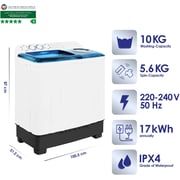 Super General 10KG Twin Tub Semi Automatic Washing Machine, White/Blue - SGW105