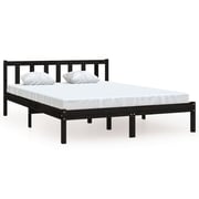 vidaXL Bed Frame Black Solid Pinewood 150x200 cm 5FT King Size