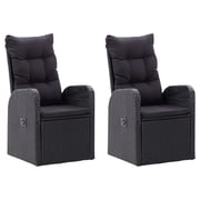 vidaXL Reclining Garden Chairs 2 pcs with Cushions Poly Rattan Black