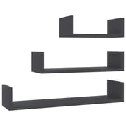 vidaXL Wall Display Shelf 3 pcs Grey Engineered Wood