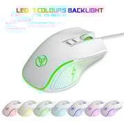HXSJ X100 Wired Gaming Mouse Ergonomic Gaming Office Mouse 7-color Breathing Light Effect 4-gear Adjustable DPI White