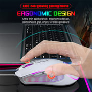 ماوس ألعاب سلكي HXSJ X100 ماوس مكتب ألعاب مريح 7 ألوان تأثير ضوء التنفس 4 تروس قابلة للتعديل DPI أبيض