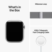 Apple Watch Series 8 GPS + Cellular 45mm Silver Stainless Steel Case with Silver Milanese Loop – Middle East Version