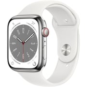Apple Watch Series 8 GPS + Cellular 45mm Silver Aluminum Case with White Sport Band - Regular – Middle East Version