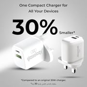 Glassology 30W USB A & C Dual Fast Charger Compact Smart Travel Wall Charger, 2 Port PD 3.0 USB C Power Adapter White