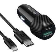 Ravpower 2-Port Car Charger + Lightning Cable 1m Black