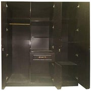 Galaxy Design Three Door Wooden Wardrobe / Cabinet With Mirror & Lockable Drawers Stripe Design Wenge Color Size L x W x H 150 X 55 X 210 cm Model - GDF8872