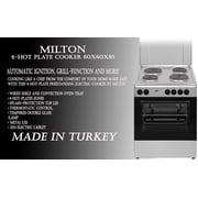 Milton Electric Cooking Range 4 Burner Hot Plates With Oven Silver Colour Size 60 x 60 cm Made in Turkey Model FS6058HPS 1 - Year Brand Warranty.