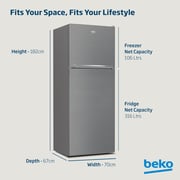 Beko 550L Top Mount Refrigerator, NeoFrost Dual Cooling, Silver - RDNT550XS