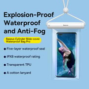 Baseus Waterproof Case Cylinder Slide-Cover IPX8 for Mobile Phone within 7.2-inch White