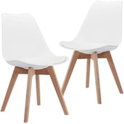 Galaxy Design Modern Dining Chair Plastic Shell With Leather Cushion on Seat & Wooden Legs Pack of 2 White Color Size L x W x H 41 x 40 x 83 cm Model - GDF-JEAM2.