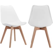 Galaxy Design Modern Dining Chair Plastic Shell With Leather Cushion on Seat & Wooden Legs Pack of 2 White Color Size L x W x H 41 x 40 x 83 cm Model - GDF-JEAM2.