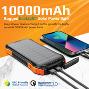 بروميت شاحن متنقل بالطاقة الشمسية مع بطارية 10000 مللي أمبير، حماية IP65، شاحن Qi، منفذ USB-C PD و QC 3.0، SolarTank-10PDQi