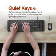 Promate Wired Keyboard with 1200 DPI Mouse, 106-Keys Quiet, Slim Design and Angled Kickstand, COMBO-KM2.EN